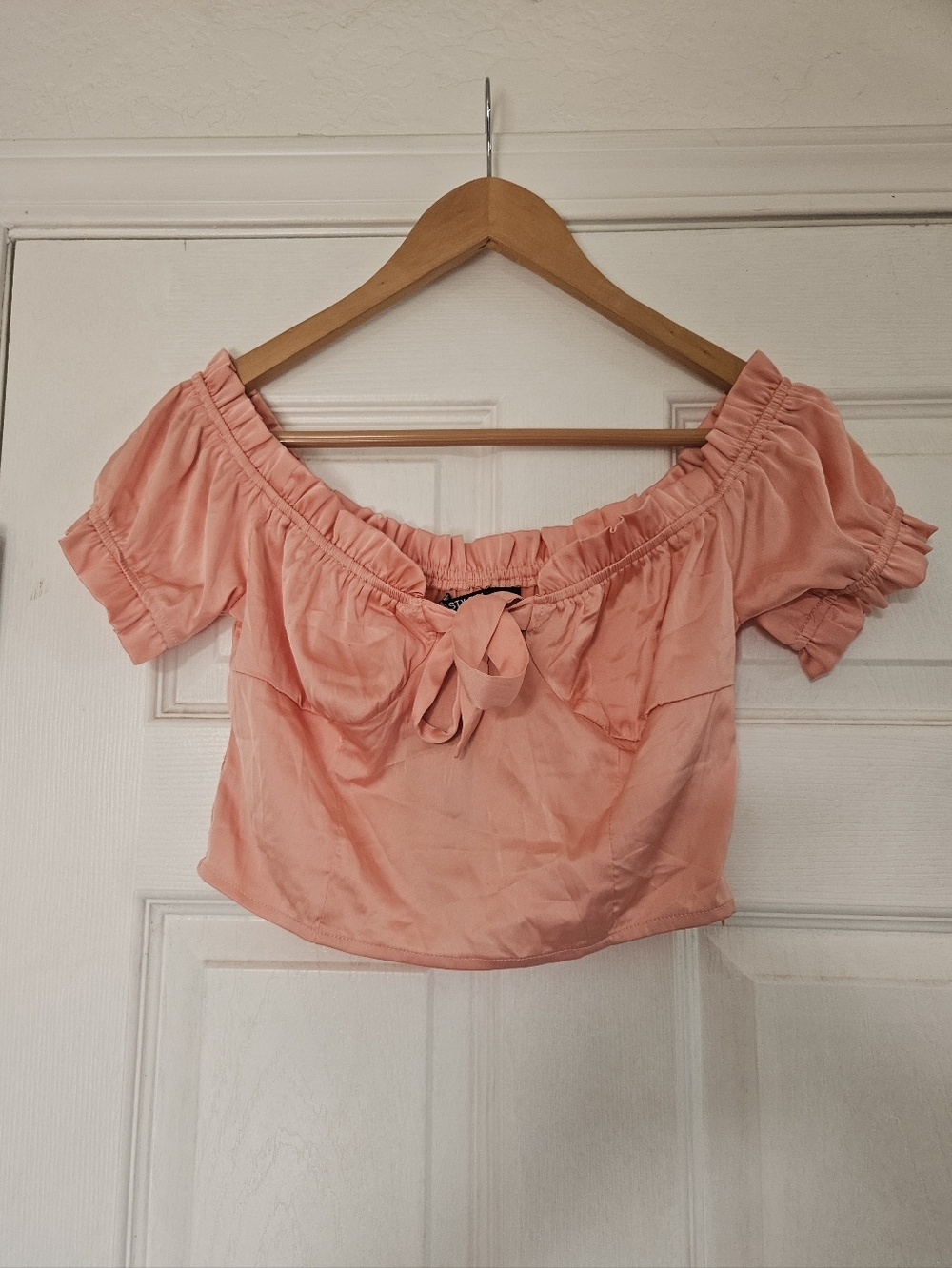 NWTS Nasty Gal Peach Off-Shoulder Tie-Front Crop Top Small (4)
